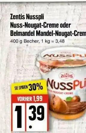 Edeka Zentis Nusspli Nuss Nougat Creme Oder Belmandel Mandel Nougat Cream Angebot