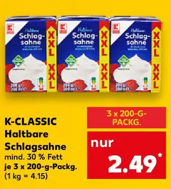 Kaufland K-CLASSIC Haltbare Schlagsahne Angebot