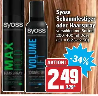 Hit Syoss Schaumfestiger oder Haarspray 200/400ml Dose Angebot