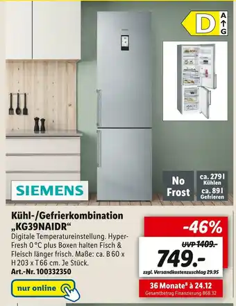 Lidl Siemens kühl-/gefrierkombination „kg39naidr“ Angebot