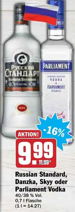 Hit Russian Standard Danzka, Skyy oder Parliament Vodka 0,7L Angebot