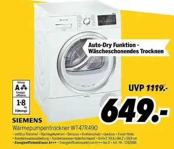 MEDIMAX Siemens Wärmepumpentrockner Wt47r490 Angebot