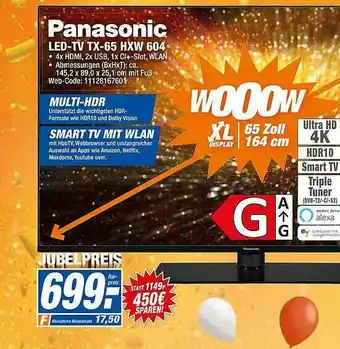 HEM Expert Panasonic Led-tv Tx-65 Hxw604 Angebot