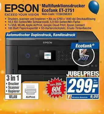 HEM Expert Epson Multifunktionsdrucker Ecotank Et-2751 Angebot