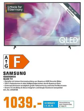 Saturn Samsung Gq65q60a Qled Tv Angebot