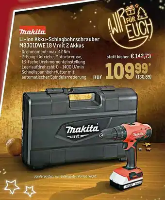 METRO Makita Li-ion Akku-schlagbohrschrauber M8301dwe 18v Mit 2 Akkus Angebot