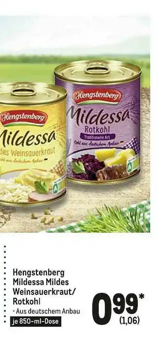 METRO Hengstenberg Mildessa Mildes Weinsauerkraut Oder Rotkohl Angebot