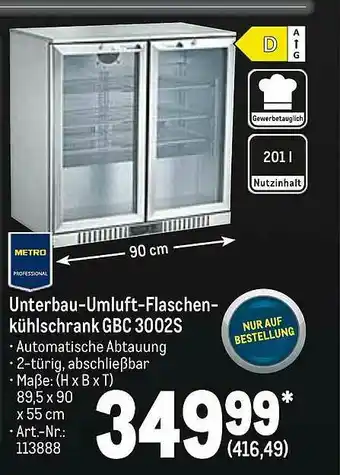 METRO Metro Professional Unterbau-umluft-flaschen Kühlschrank Gbc3002s Angebot