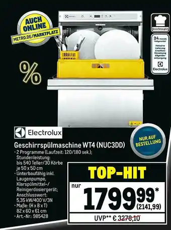 METRO Electrolux Geschirrspülmaschine Wt4 Nuc3dd Angebot