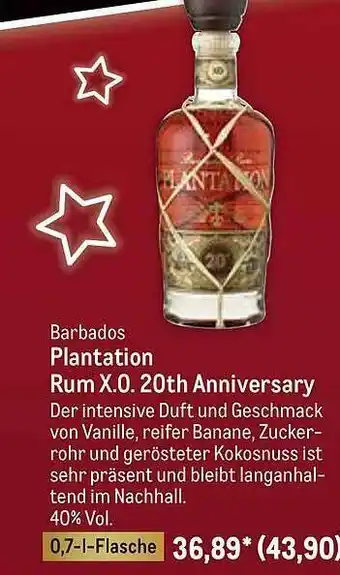 METRO Barbados Plantation Rum X.o. 20th Anniversary Angebot