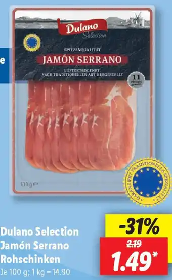Lidl Dulano selection jamón serrano rohschinken Angebot