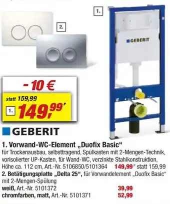 toom Baumarkt GEBERIT 1. Vorwand-WC-Element,,Duofix Basic" Angebot