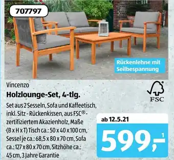 Aldi Süd Vincenzo Holzlounge Set, 4 tlg Angebot