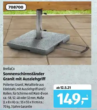 Aldi Süd BrellaCo Sonnenschirmständer Granit mit Ausziehgriff Angebot