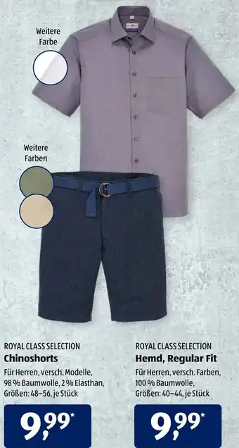 Aldi Süd Royal Class Selection Chinoshorts oder Hemd, Regular Fit Angebot