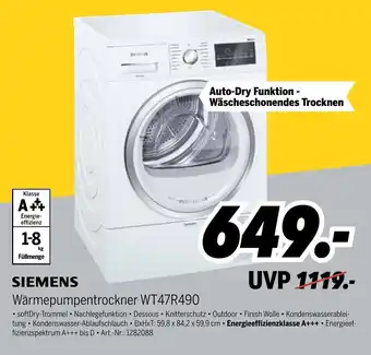 MEDIMAX Siemens Wärmepumpentrockner WT47R490 Angebot