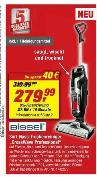 toom Baumarkt Bissell 3in1 Nass-trockenreiniger „crosswave Professional” Angebot