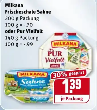 REWE Milkana Frischeschale Sahne 200g oder Pur Vielfalt 140g Angebot