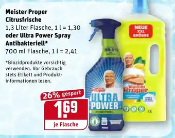 REWE Meister Proper Citrusfrische 1,3L oder Ultra Power Spray Antibakteriell 700ml Angebot