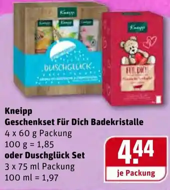 REWE Kneipp Geschenkset für Dich Badekristalle 4x60g oder Duschglück Set 3x75ml Angebot