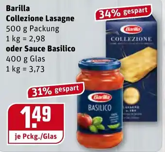 REWE Barilla Collezione Lasagne 500g oder Sauce Basilico 400g Angebot