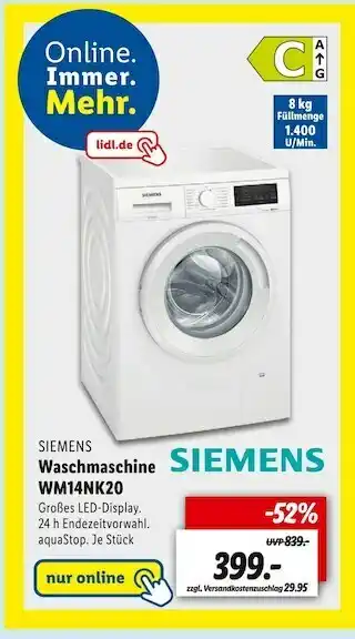 Lidl Siemens waschmaschine wm14nk20 Angebot