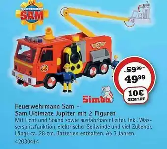 Vedes Feuerwehrmann Sam - Sam Ultimate Jupiter Mit 2 Figuren Simba Angebot