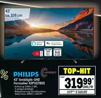 METRO Philips 43” Ambilight Uhd Fernseher 43PUS7805 Angebot