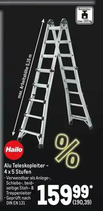 METRO Hailo Alu Teleskopleiter 4 X 5 Stufen Angebot