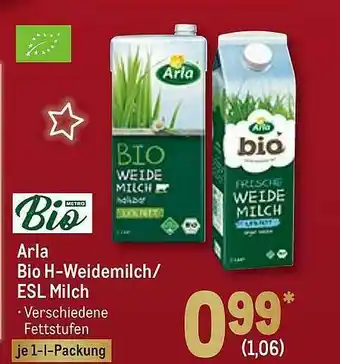 METRO Arla Bio H-weidemilh ESL Milch Angebot