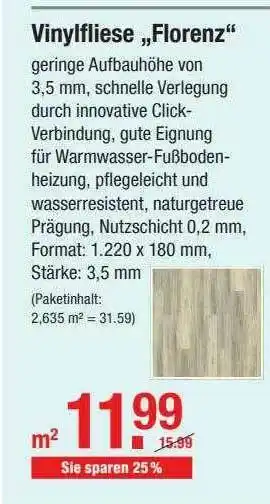 V Baumarkt Vinylfliese „florenz” Angebot