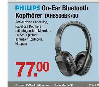 V Markt Philips On-ear Bluetooth Kopfhörer Tah6506bk.00 Angebot