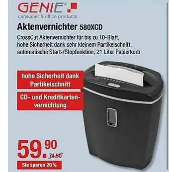 V Markt Genie Aktenvernichter 580xcd Angebot