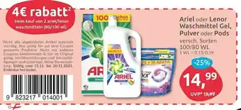 Budni Ariel oder lenor waschmittel gel, pulver oder pods Angebot