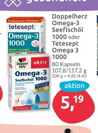 Budni Doppelherz oder tetesept omega-3 seefischöl 1000 oder omega 3 1000 Angebot