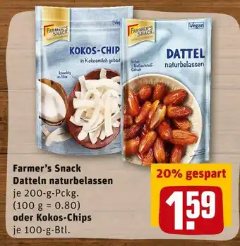 REWE Farmer’s snack datteln naturbelassen oder kokos-chips Angebot