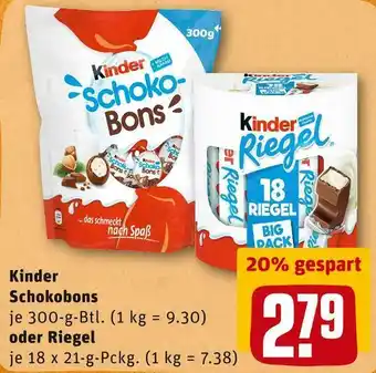 REWE Ferrero kinder schokobons oder riegel Angebot