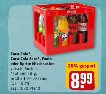 REWE Coca-cola, coca-cola zero, fanta oder sprite softdrinks mischkasten Angebot