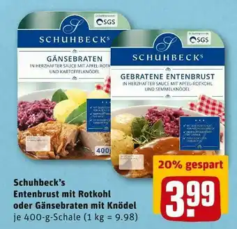 REWE Schuhbeck’s entenbrust mit rotkohl oder gänsebraten mit knödel Angebot