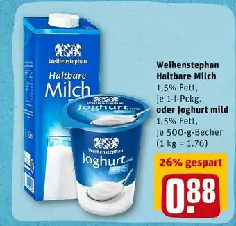 REWE Weihenstephan haltbare milch oder joghurt mild Angebot