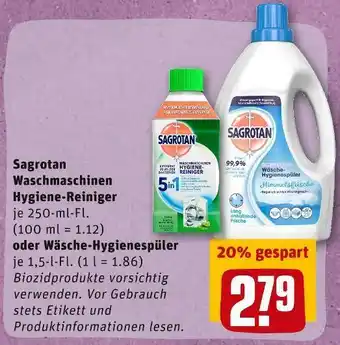 REWE Sagrotan waschmaschinen hygiene-reiniger oder wäsche-hygienespüler Angebot