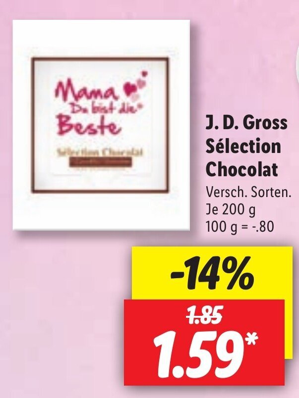 J.D. Gross Sélection Chocolat 200g Angebot bei Lidl