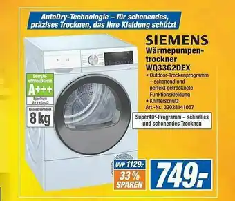 Expert Technomarkt Siemens Wärmepumpen-trockner Wq33g2dex Angebot