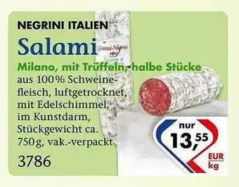 Recke Fleischwaren Negrini Italien Salami Milano, Mit Trüffeln, Halbe Stücke Angebot