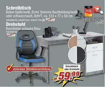 Poco Beton Schreibtisch, Drehstuhl Angebot