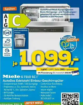 Euronics XXL Miele G7310sci Autodos Edelstahl Einbau-geschirrspüler Angebot