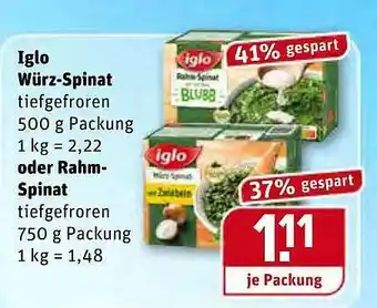 REWE Iglo Würz-spinat Oder Rahmspinat Angebot