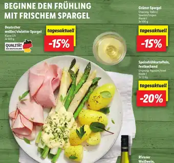 Lidl Deutscher Weißer/Violetter Spargel 500g, Grüner Spargel 500g oder Speisefrühkartofelln, festkochend 1,5kg Angebot