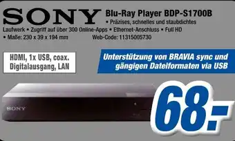 Expert Klein Sony Blu-ray Player BDP-S 1700B Angebot