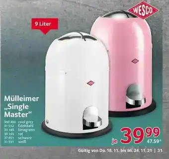 Selgros Wesco Mülleimer „single Master“ Angebot